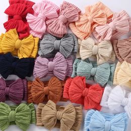30pc/lot Cable Knit Nylon Bow Headwraps Baby Ribbed Headbands Double Layer Knot Bow nylon headbandsKid Girl Hair Accessories 240105