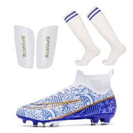 Three In One Set Men's Soccer Shoes Sock Plastic Shin Guard Adults Kids TFFG Training Football Boots Size 34 240105