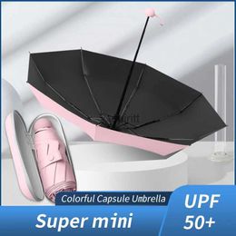 Umbrellas Mini Capsule Women's Umbrella Super Small And Cute Sunshade With Case Anti-UV Female Pocket Parasol For Sun And Rain YQ240105