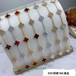 S925 sterling silver Four leaf clover five flower bracelet Small luxury net red lucky double sided white fritillary Carnelian jewelry With Box Pan