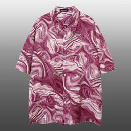 Men's Casual Shirts Men Hawaiian Beach Shirt Streetwear Hip Hop Fashion Tropical Top Summer Abstract Art Print Short Sleeve Camisa Masculina