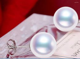 Dangle Earrings PAIR OF 8-9MM NATURAL SOUTH SEA GENUINE PERFECT ROUND WHITE PEARL STUD EARRING 925 Sterling Silver