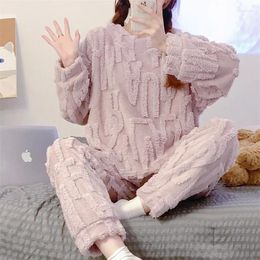 Women's Sleepwear Pyjamas Thickened Coral Velvet For Women Fashion Letters Flannel Home Clothes In Autumn And Winter