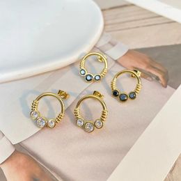 Stud Earrings Korean Stainless Steel Gold Plated Jewelry Exquisite Cubic Zirconia Round Metal Earring For Women Girls Gift