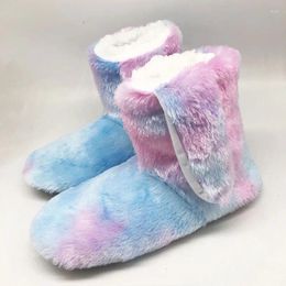 Boots 2024 Winter Women's Home Cotton Shoes Indoor Soft Cloth Sole Colorful Furry Cute Ears Plush Warm