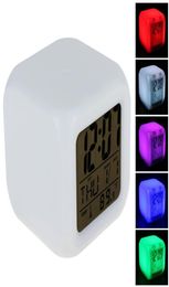 night lights Cube Colorful Glowing 7 Led Colors Changing Digital Alarm Clock with Time Date Week Temperature Display8891276