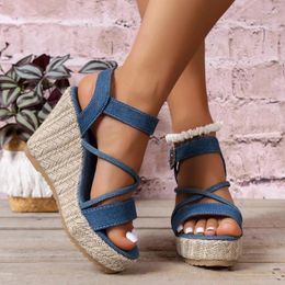 Sandals Plus Size 42 Women's Shoes Summer Open Toe Ankle Strap Wedge For Women Outdoor Casual Dress Heeled Sandalias