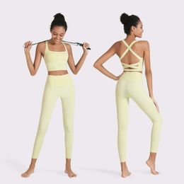 Lu Lu Align Lemon tights leggings set sport yoga pants fitness crop top gym bra high wist Quick dry gym clothing two piece set women