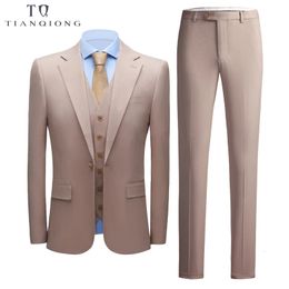 TIAN QIONG Solid Colour Men's Casual Suit Men's Wedding Dress Three Pieces Set Large Size Men's Formal Wear S-6XL 240104