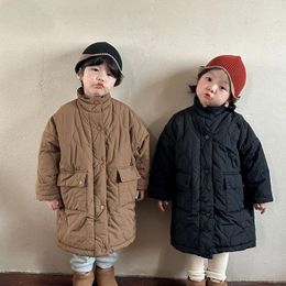 Down Coat 2024 Baby Children Cotton-padded With Fleece Thickened Warm Boys Girls Clothing Winter Long