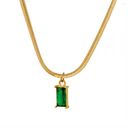 Pendant Necklaces Emerald Zircon Necklace Women Gold Jewellery Plated Stainless Steel Fashion Gifts
