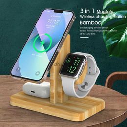 Wireless Chargers Bamboo 3 in 1 Wireless Charging Station 15W Charger Stand Dock for 14/13/12/11 iWatch se7/6/5/4 4/3/2 YQ240105