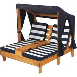 Camp Furniture Cup Holders Kid's Patio Honey with Navy and White Striped Fabric Gift for Ages 3-8