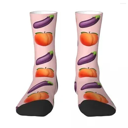 Men's Socks All Seasons Crew Stockings Peach And Eggplant Harajuku Funny Hip Hop Long Accessories For Men Women Birthday Present