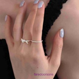 Family T Double Ring Tifannissm Rings 925 sterling silver single knot zircon ring female design high end opening index finger light Have Original Box
