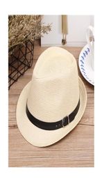 Stingy Brim Hats Fashion Summer Fedora Straw Jazz Hat With Leather Belt Beach Panama Cap Solid Women Caps UV Protection Sun5378779