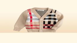 Childrens Knitting Cardigan 2019 Autumn Boys England Style Classical Plaid Sweater Toddlers V Neck Cotton Gentleman Sweater281n5424274