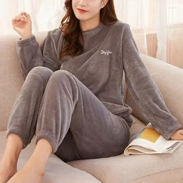 Women's Sleepwear Waist Home Set Autumn 2024 Pants Sets Winter Pajama And Pullover Warm Velvet Fleece Casual Loose Elastic Women