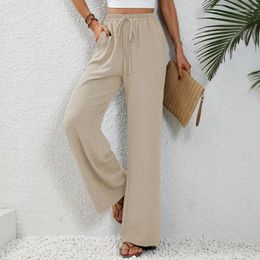 Women's Pants Khaki Wide Leg High Waist Women 2024 Spring Casual Drawstring Elastic Baggy Woman Thin Solid Colour Sweatpants