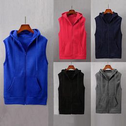 Jackets 2021 Fashion Men Sleeveless Coat Simple Solid Hooded Waistcoat Slim Jacket Blouse Tops Shirt Personality High Quality Comfy Vest
