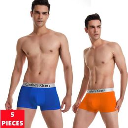 Underpants 5pcs Letter Printing Male Boxerpants Breathable Ice Silk Men's Underwear 3d Pouch Shorts Underpants Seamless Man Boxershorts