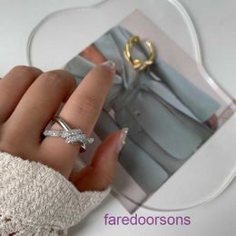 Tifannissm Pendant Rings Best sell Birthday Christmas Gift 2024 Light Luxury Versatile Zircon Knot Irregular Ring Instagram Cold and Have Original Box