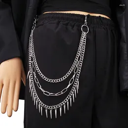 Keychains Punk Cool Metal Rivets Tassel Geometric Keychain Hip Hop Multilayer Chains Belly Waist Pants Chain For Men Women Trend Jewelry