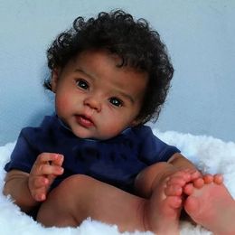 20Inch African American Doll Raven Dark Skin Reborn Baby Finished born With Rooted Hair Handmade Toy Gift For Girls 240104