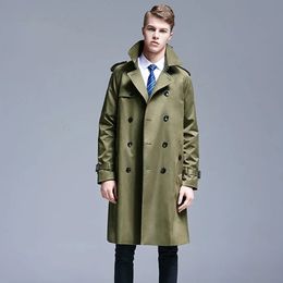 S-6XL Men Trench Coat Men's Lapel Trench Coat Double Breasted Jacket Long Spring and Autumn British Style Business Coats 240104