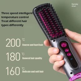 USB Wireless Professional Hair Straightener Curler Girl Ion Negative Straightening Tools Styling Curling Brush Comb Heating H8K9 240104