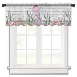 Curtain Ocean Conch Jellyfish Coral Starfish Sea Kitchen Curtains Tulle Sheer Short Living Room Home Decor Voile Drapes