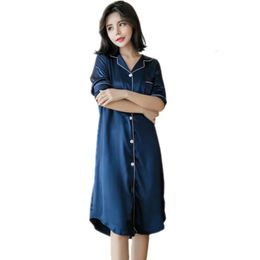 Pyjama Nightgowns for Women Long Sleeve Sleepwear Satin Silk Nightdress S-3XL Pure Colour 240104