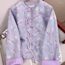 Ethnic Clothing Purple Chinese Style Coat Women Tang Clothes Vintage Jacquard Jacket Button Down Tops Female Improved Costumes