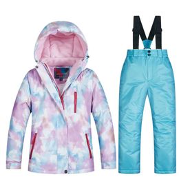 Girl's and Boy's Ski Suit Winter -30 kids Skiing and Snowboarding Clothes Warm Waterproof Children's Ski Jackets and Pants 240104