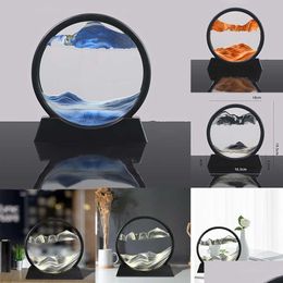 Wall Stickers 3D Quicksand Decor Painting Round Glass Moving Sand Picture Art In Motion Display Flowing Frame Desktop Livingroom Dro Dhqns