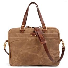 Briefcases Men's Bag Wax Canvas Leather Handbag Business Briefcase 15.6 Inch Computer File