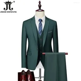 Men's Suits M-6XL 15 Colours ( Jacket Vest Pants ) Formal Business Office Groom Wedding Dress Party Solid Colour Suit