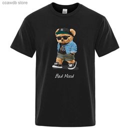 Men's T-Shirts Summer Casual T Shirt Get Mad Bad Mood Walking Silent Teddy Bear Short Sleeve Mens T-shirt Hip Hop Tops Loose Oversized Men Tees T240105