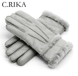 100 Genuine Sheepskin Leather Gloves Women Winter Autumn Fashion Warm Fleece Snow Mittens Men Outdoor Five Finger Wrist 2201118096971