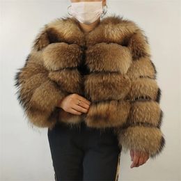 BEIZIRU Real Raccoon Fur Coat Women Winter Long Sleeve Natural Luxury Jackets Thick Top 240104