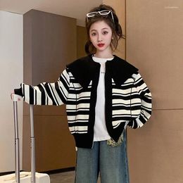 Jackets Teenager Girls' Preppy Style Jacket 2024 Spring Autumn Large Lapel Coat Kids Fashion Zipper Clothing 5 6 8 10 12 14 16Yrs