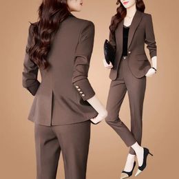 Women's Autumn Fashion Professional Suit Matching Set Korean Elegant Casual Blazer Coat Pants Two-piece Female Clothing 240105