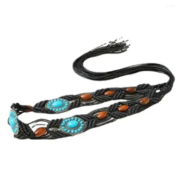 Belts Retro Personality DIY Hand Wooden Bead Wide Turquoise Women Waist Chain Bohemian Woven Belt Ethnic Style