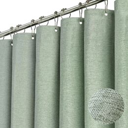 Luxury Linen Shower Curtain with Silver Metal Hooks Bathroom Waterproof Thick Fabric Bath Curtains Bathtub Large Bathing Cover 240105