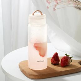 Frosted Matte Clear Glass Water Bottle 420ml Portable Cute BPA Free Waterbottle Milk Juice Cup Home Office Equipment Gifts 240105