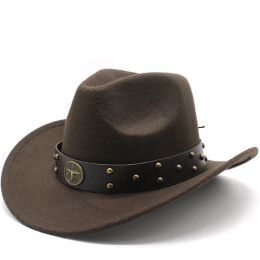 Big Size New Coffe Western Cowboy Hats for Men and Women Jazz Hat Belt Accessories Big Brim Panama Hat