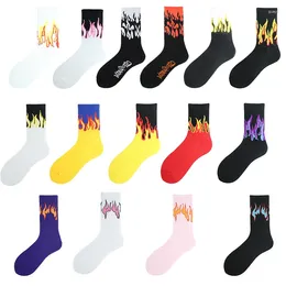 Women Socks Flame Design Funny Hip Hop Harajuku Korean Style Unisex Happy Men Streets Antiskid Skateboard