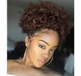 Curly Human Hair Ponytail African American Short Afro Kinky Curly Wrap Human Hair Drawstring Puff Ponytail Hair Extensions with Cl1883474