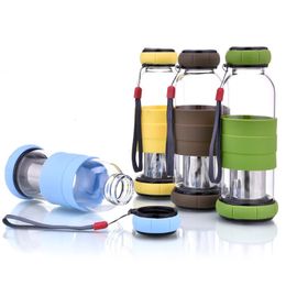 Bpa Free 420/550ML Creative Portable Rope Glass Water Bottle Fruit Juice Kettle Drink Cup Directly Stainless Steel Tea Strainer 240104