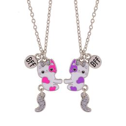 Cartoon Cat Fox Jewellery Avocado Heart Patchwork Bff Good Friend Children s Magnetic Suction Necklace